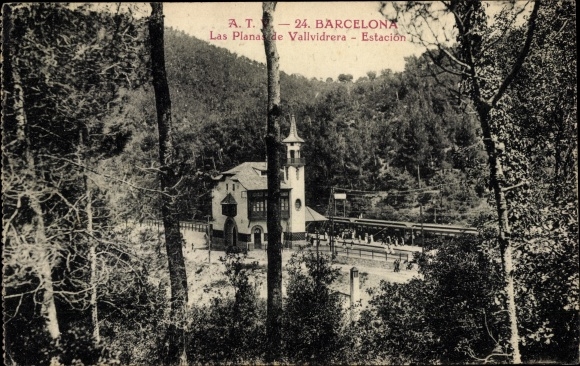 Postcard Barcelona Katalonien, Las Planas de Vallvidrera, Station