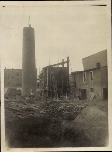 Photo Iława Deutsch Eylau West Prussia, gas works under construction, construction site, Didier company, 1925