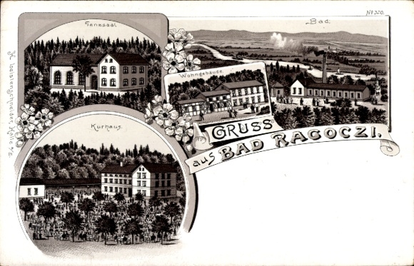 Litho Bad Ragoczi Salzmünde Salzatal, Bad, Tanzsaal, Kurhaus, Wohngebäude