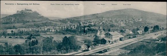 Klapp Postcard Spangenberg in Hesse, panorama, train station, castle