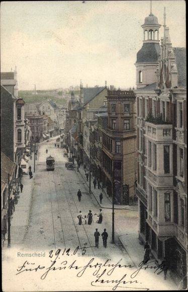 Postcard Remscheid in the Bergisches Land, Bismarckstrasse, tram