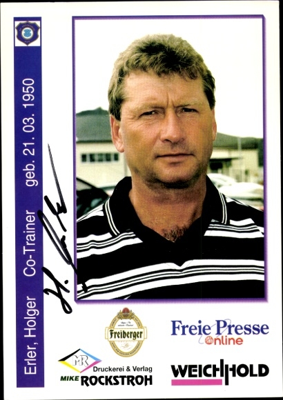 Autogrammkarte Co Trainer Holger Erler, FC Erzgebirge Aue, Autogramm