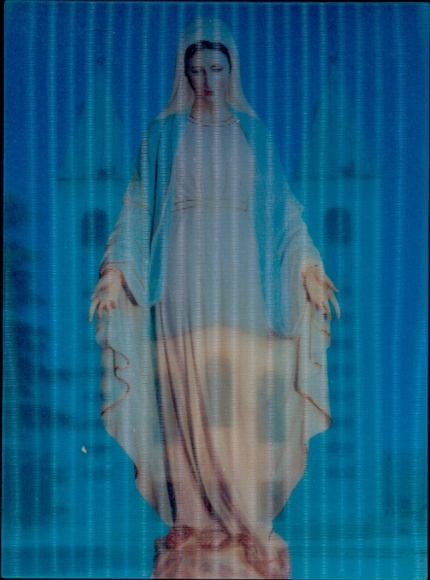 3-D Postcard Međugorje Bosnia-Herzegovina, Church, Sculpture, Saint