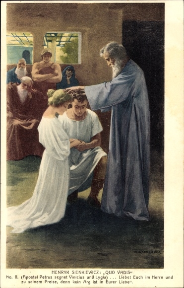 Artists Postcard Stachiewicz, Piotr, Henryk Sienkiewicz, Quo Vadis, Apostle Peter blesses Vincius and Lygia