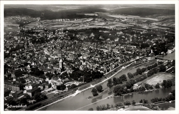Postcard Schweinfurt in Lower Franconia Bavaria, aerial photograph