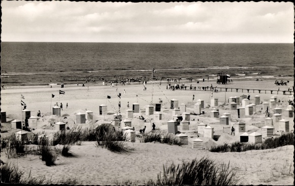 Postcard North Sea resort Juist in East Frisia, bathing life on the beach