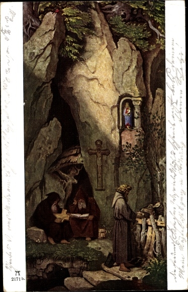 Artist Postcard Schwind, Moritz von, Three hermits in a rock grotto