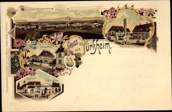 Litho Türkheim im Unterallgäu, officieel gebouw, kloosterkerk, Marienplatz, parochiekerk