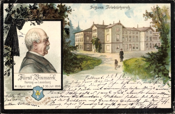 Passepartout Chromo-Litho Friedrichsruh Aumühle Lower Saxony, Bismarck, Castle, funeral card 1898