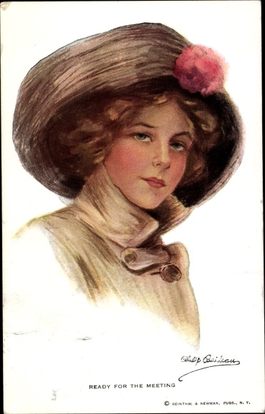 Kunstenaarskaart Boileau, Philip, dame met hoed en jas, portret