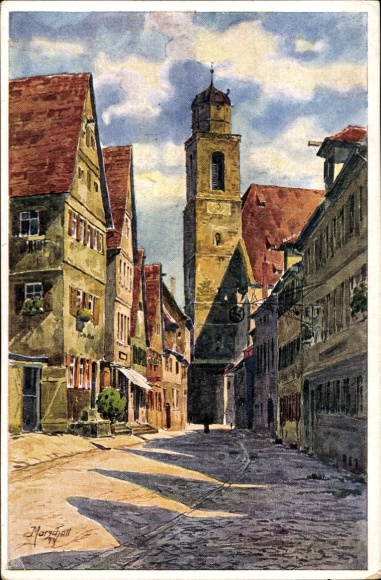 Artist Postcard Marschall, J., Dinkelsbühl in Middle Franconia, Turmstraße, coat of arms