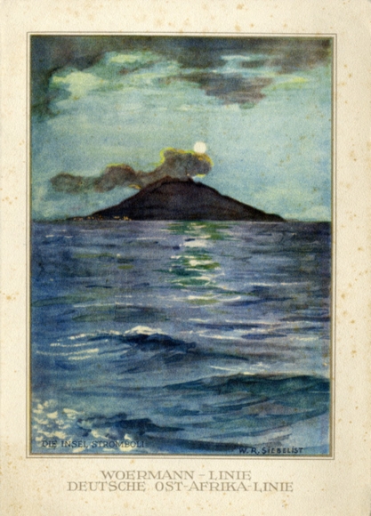 Artist menu card Siebelist, steamer Ubena, July 31, 1933, main meal, Stromboli