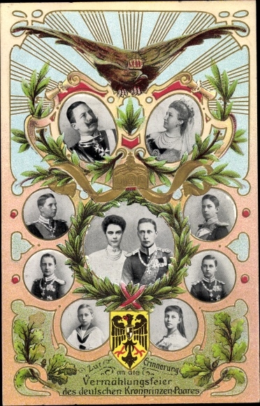 Wappen Ak Hochzeit Kronprinz Wilhelm von Preußen, Cecilie, Wilhelm II, Kaiserin Auguste Viktoria