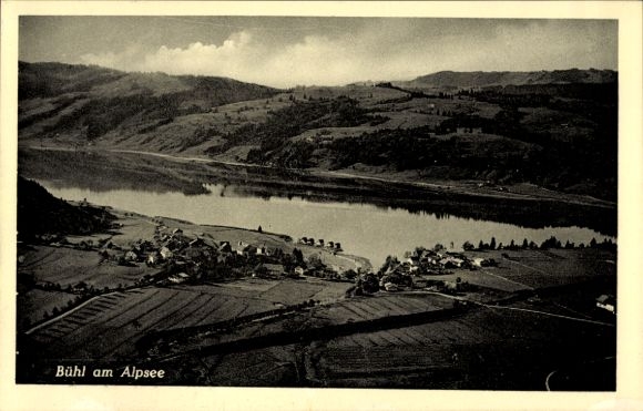 Postcard Bühl am Alpsee Immenstadt im Allgäu, landscape photo, Alpsee, village settlement, mountains, W