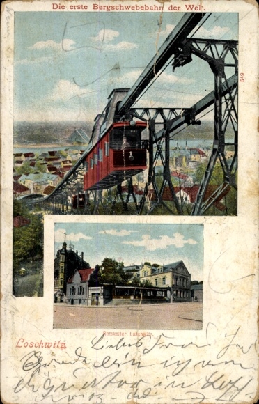 Ak Dresden Loschwitz, Die erste Bergschwebebahn der Welt, Ratskeller Lofphy