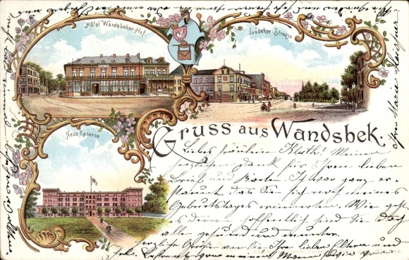 Litho Hamburg Wandsbek, Hotel Wandsbeker Hof, Lübecker Straße, Neue Kaserne