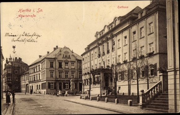 Ak Hartha in Sachsen, Albertstraße, Rathaus