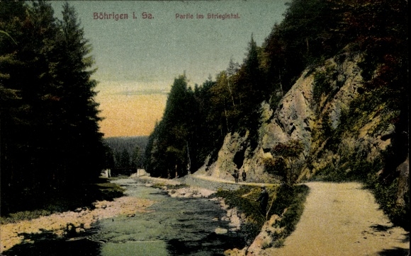 Ak Böhrigen Striegistal Sachsen, Böhrigen I. Sa., Partie im Striegistal, Landschaft mit Fluss ...