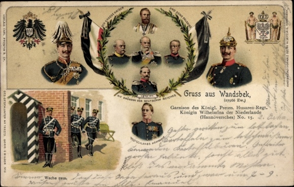 Chromo-Litho Hamburg Wandsbek, Garrison of the Royal Prussia. Hussars Regt. Queen Wilhelmina of the Netherlands 15