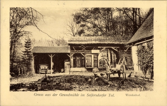 Postcard Liegau Augustusbad Radeberg Saxony, Grundmühle Wachau in the Seifersdorfer Valley, Wendenhof