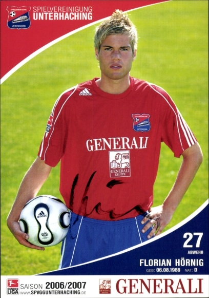 Autograph card footballer Florian Hörnig, SpVgg Unterhaching, autograph