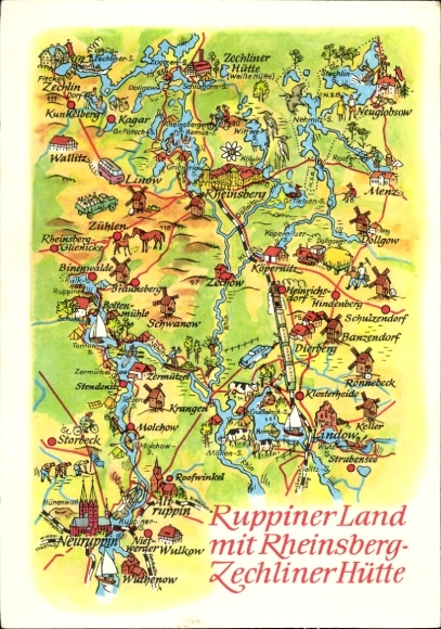 Ak Neuruppin in Brandenburg, Landkarte bis Zechlin, Storbeck, Köpernitz, Rheinsberg, Zühlen