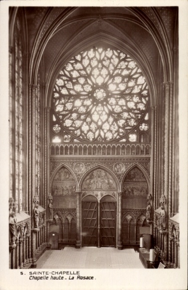 Ak Paris I Ile de la Cité, La Conciergerie, Sainte-Chapelle, hohe Kapelle, Rosette, gotische Fens