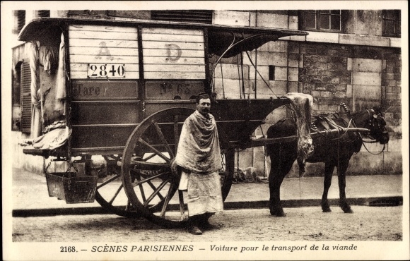 Postcard Paris, Scenes Parisiennes, Voiture pour le transport de la viande, wagon