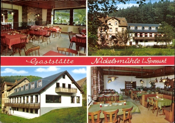 Postcard Schollbrunn in Spessart Lower Franconia, Restaurant Nickelsmühle