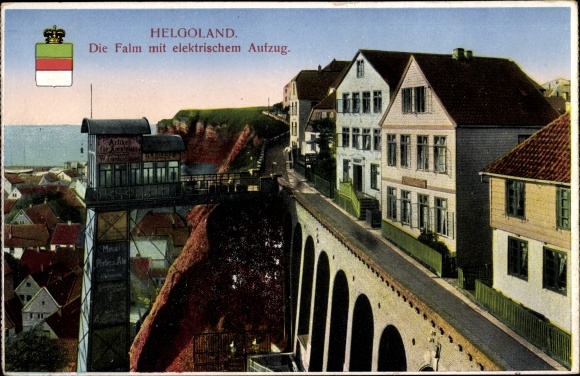 Postcard North Sea island of Helgoland, The Falm with an electric elevator