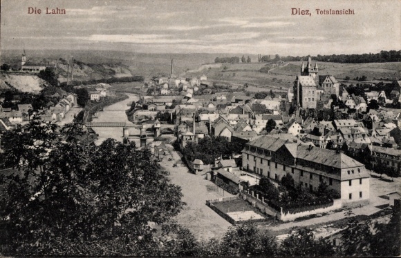 Postcard Diez an der Lahn, panorama of the village