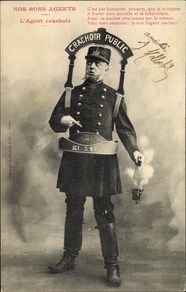 Postcard Nos Bons Agents, l&#39;Agent crachoir, public spittoon