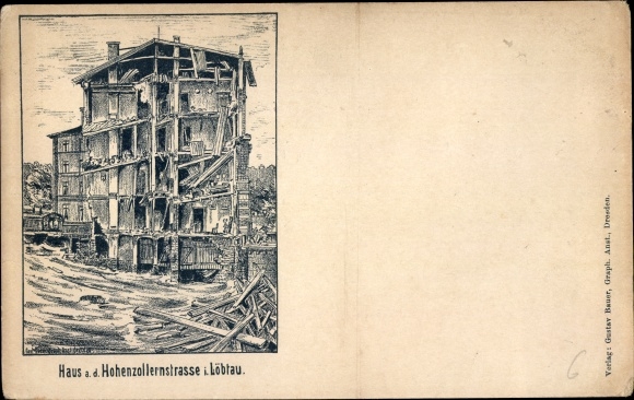 Artist PC Dresden Löbtau, destroyed house on Hohenzollernstrasse, flood