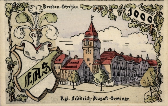 Studentika Postcard Dresden Strehlen, Royal Friedrich August Seminar, festival card of the fourth year 1917