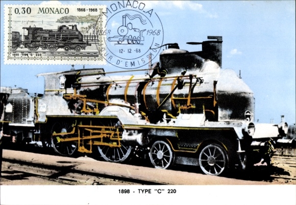 Maximum Postcard Monegasque Railway, Type C 220, 1898, steam locomotive