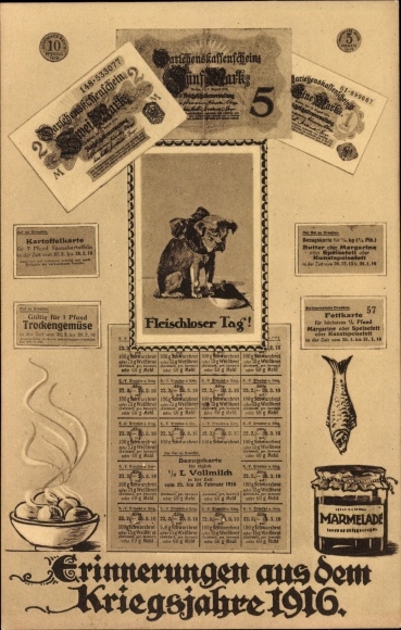 Artist PC memories from the war year 1916, meatless day, food stamps