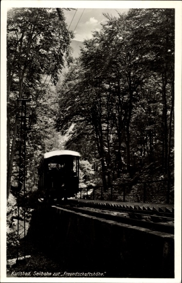 Postcard Karlovy Vary Karlovy Vary city, cable car to Feundschaftshöhe, funicular