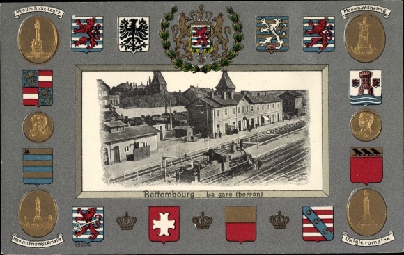 Embossed coat of arms Passepartout PC Bettemburg Bettemburg Luxembourg, train station
