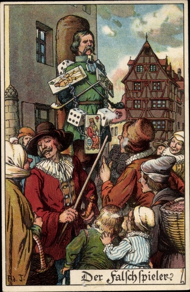 Künstler Ak Jodolfi, Der Falschspieler, Pranger