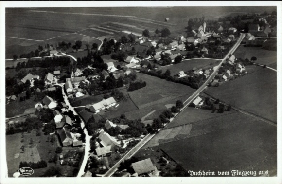 Postcard Puchheim in Upper Bavaria, aerial view of houses, fields, streets