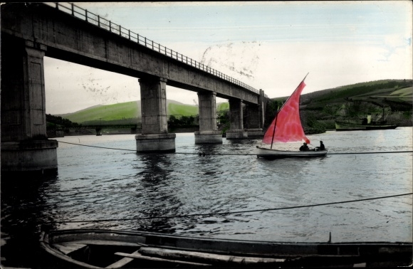 Ak Vegadeo Asturias, Puente, brug, zeilboot