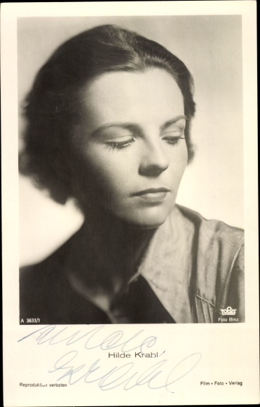 Postcard actress Hilde Krahl, portrait, autograph