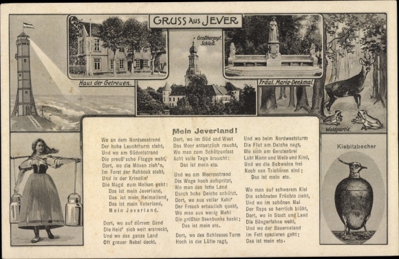 Ak Jever in Oldenburg Friesland, Gedicht, Haus der Getreuen, Großherzogl. Schloss, Maria Denkmal