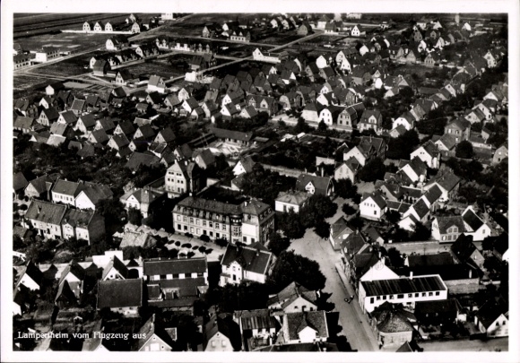 Postcard Lampertheim am Rhein Hessen, aerial view of many residential buildings, beautiful landscape