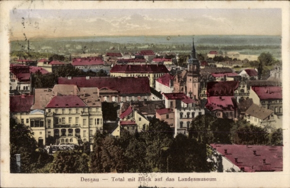 Postcard Dessau in Saxony-Anhalt, view of the State Museum, colorful houses, city view