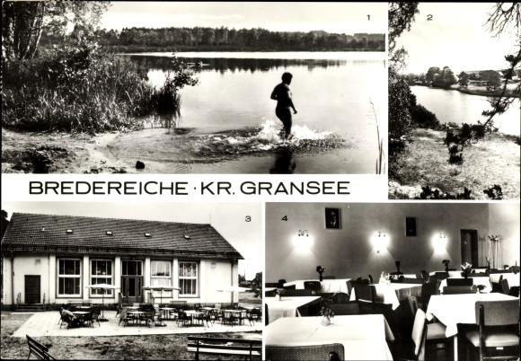Postcard Bredereich Fürstenberg an der Havel, Schulzensee, Havel landscape, FDGB clubhouse, dining room