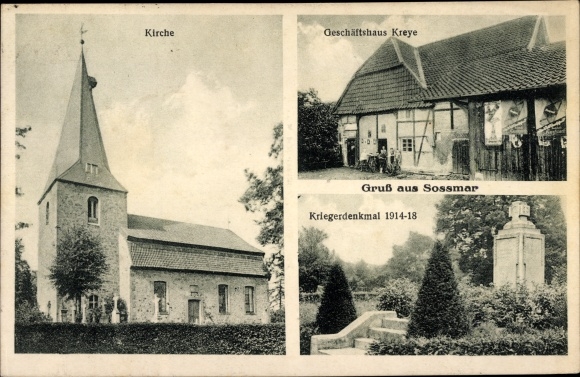 KP Sossmar Sossmar Hohenhameln w Dolnej Saksonii, kościół, pomnik wojenny, budynek handlowy Kreye