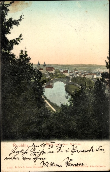 Ak Rochlitz an der Mulde, Blick nach dem Schloss, Tannen