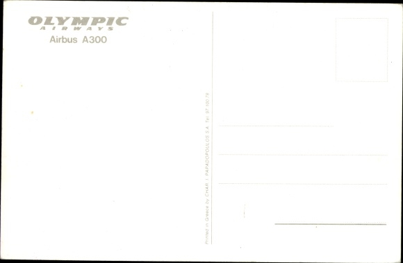 Postcard Greek passenger plane, Airbus A300, Olympic Airways