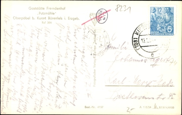 Postcard Oberpöbel Dippoldiswalde Sachsen, Gaststätte Fremdenhof Putzmühle